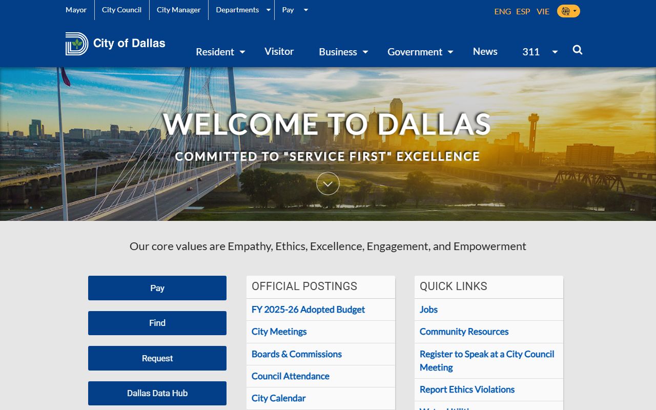 Dallas City Hall website for traffic ticket and court information