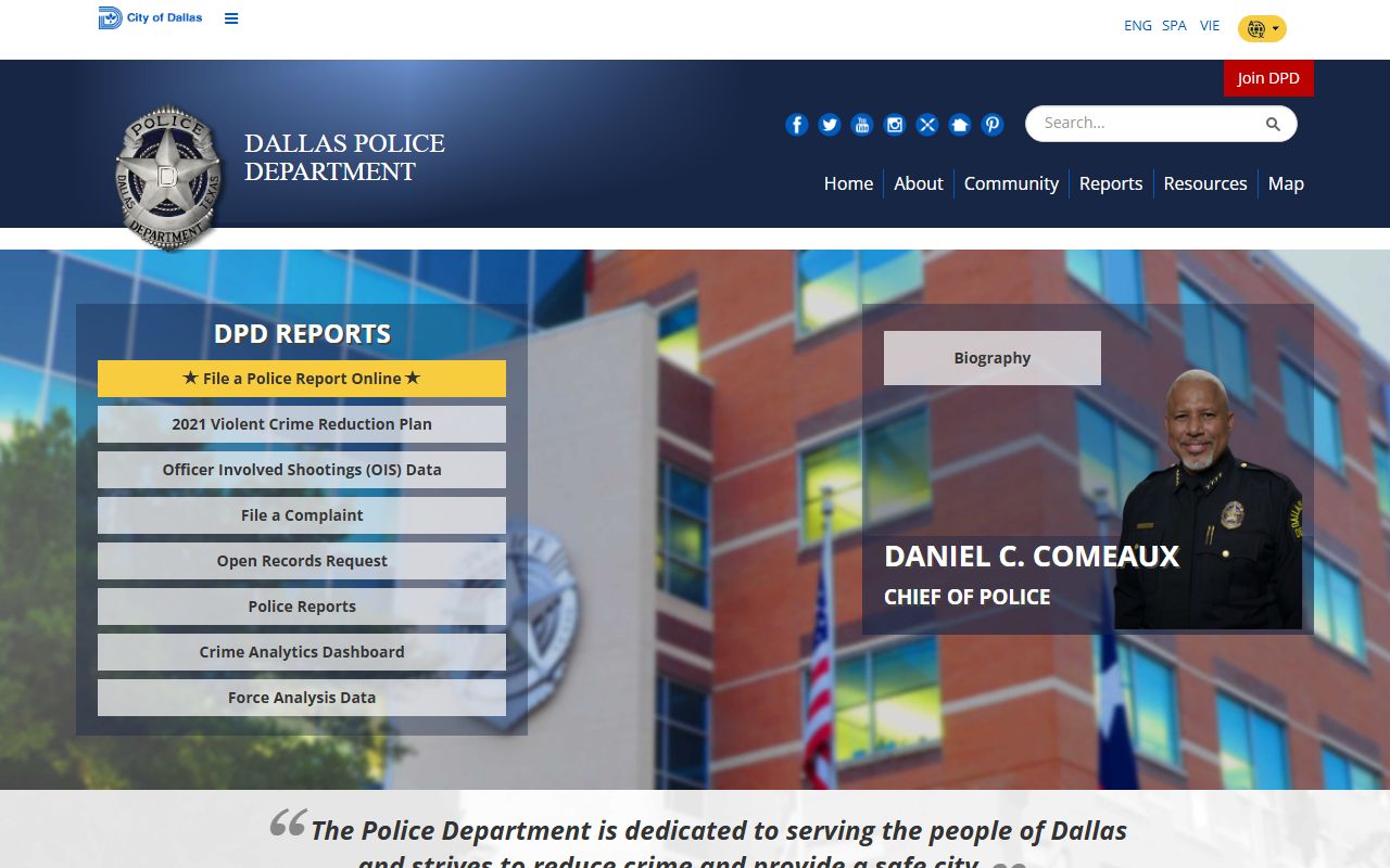 Dallas Police Department website for traffic enforcement information