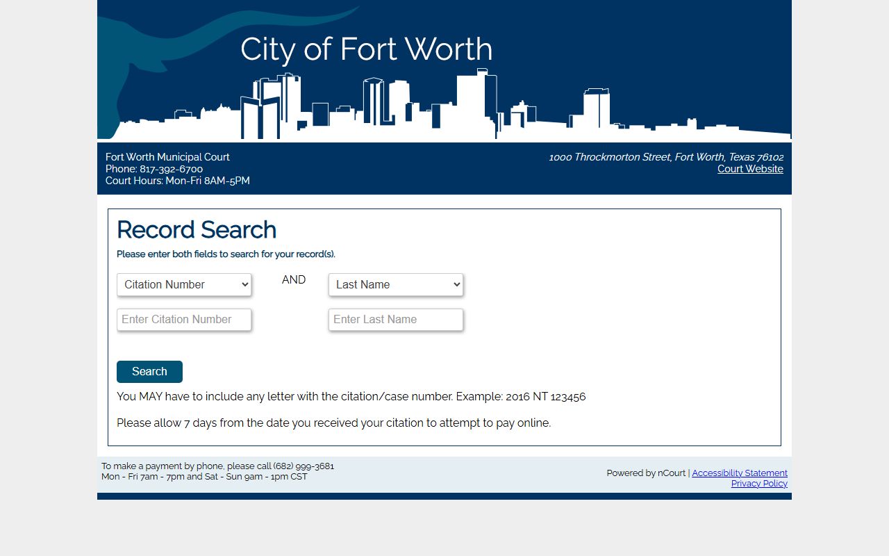 Fort Worth Municipal Court nCourt online payment portal for traffic tickets