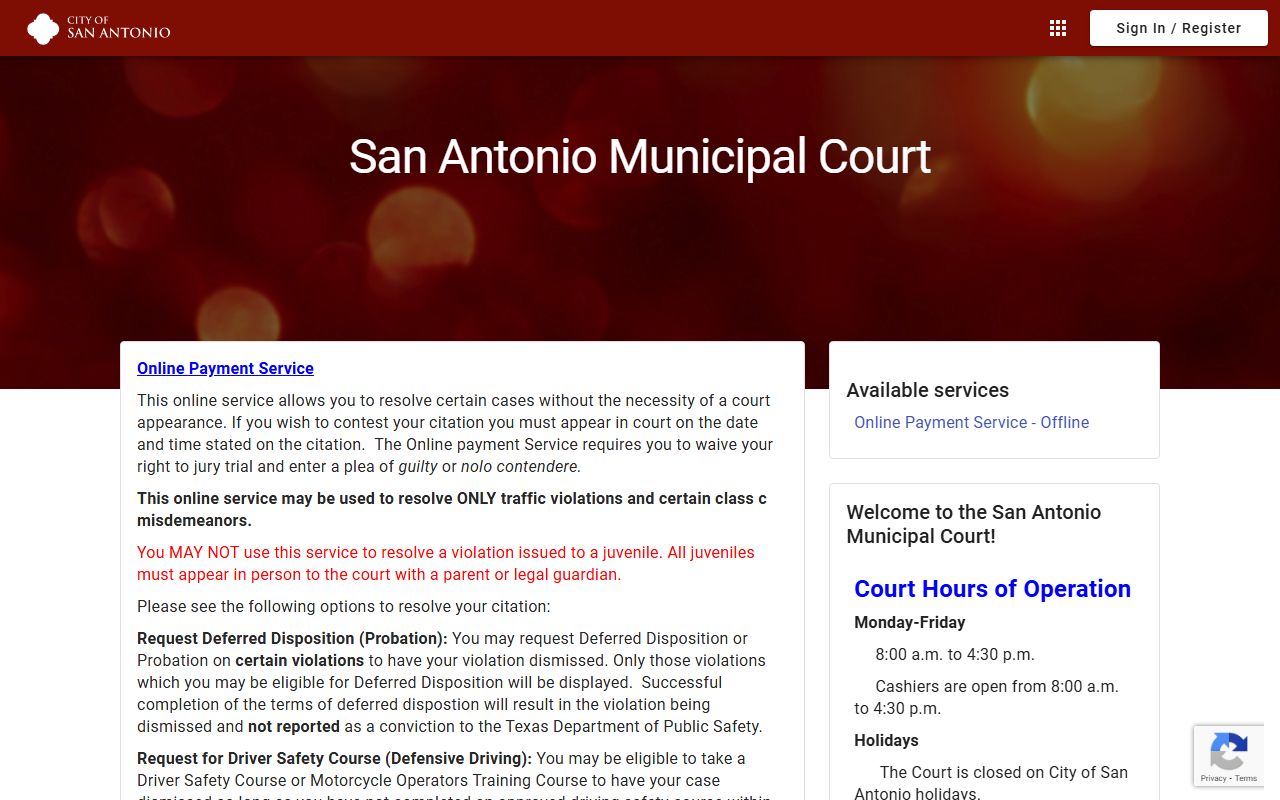 San Antonio Municipal Court online payment portal for traffic citations