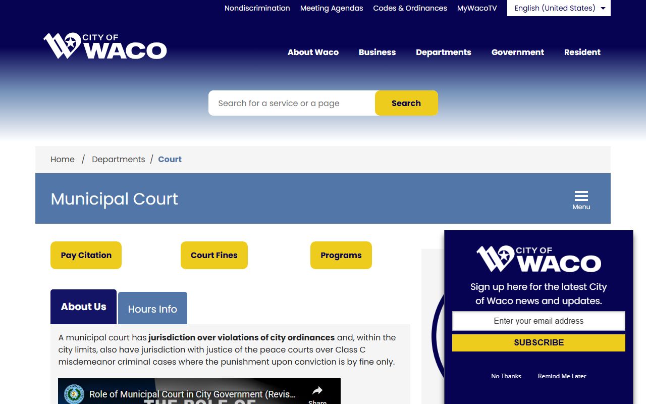 Waco Municipal Court portal for traffic ticket records and citation payment