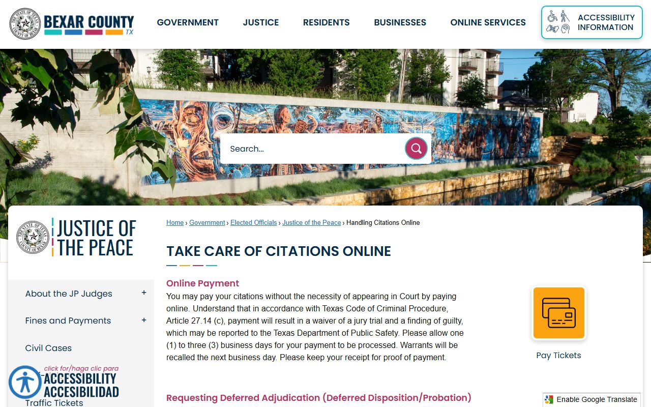 Bexar County Texas Traffic Ticket Records online citation handling portal