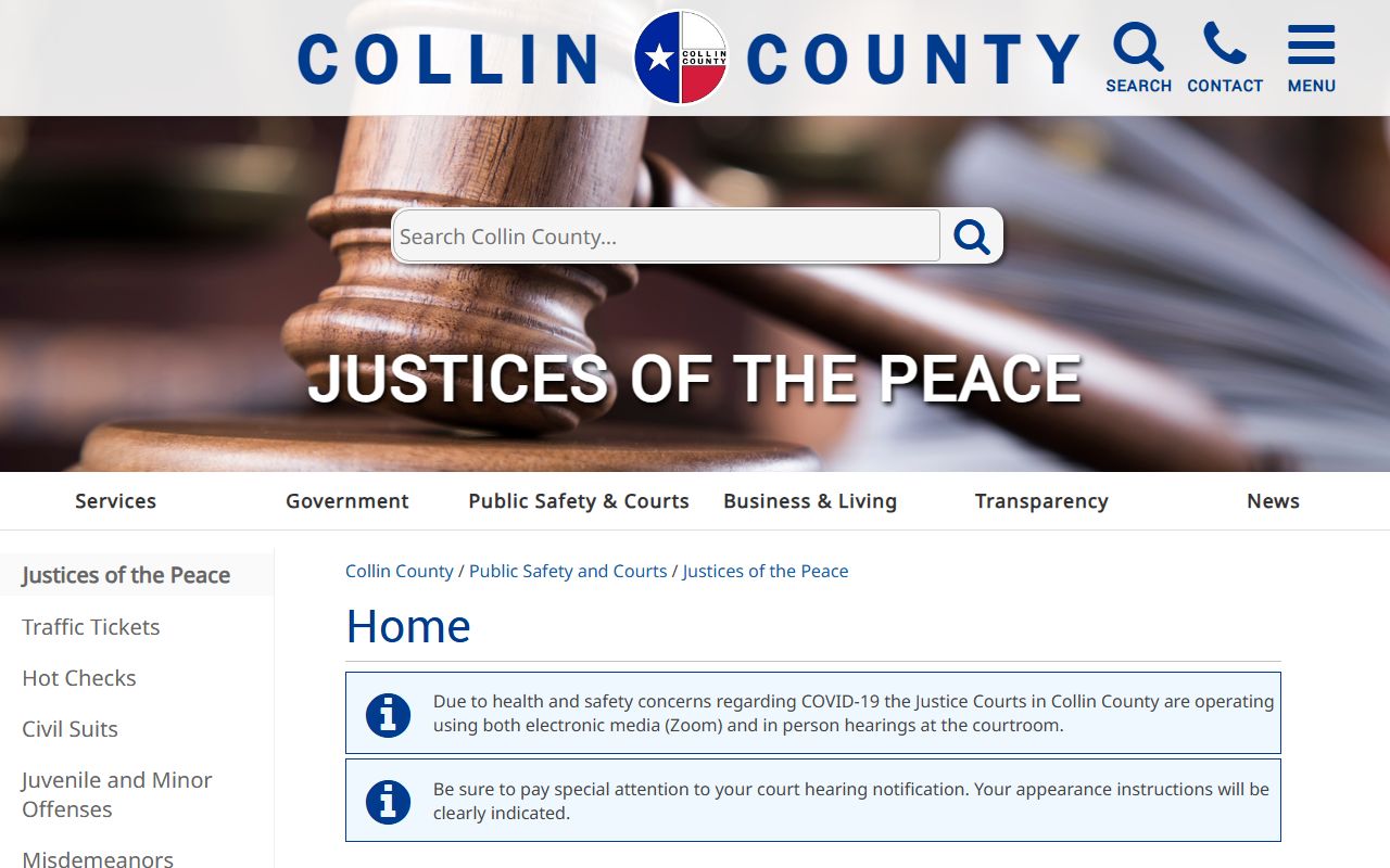 Collin County Justice of the Peace Courts page