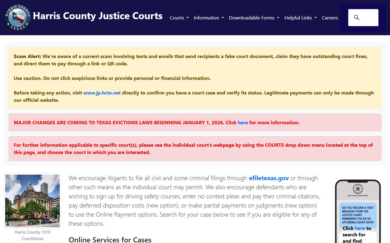 Harris County Justice of the Peace court portal for traffic citation search