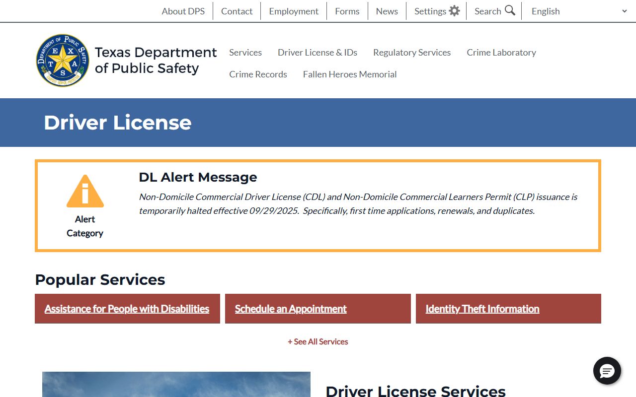 Texas DPS driver license portal for ordering driving records related to traffic ticket records